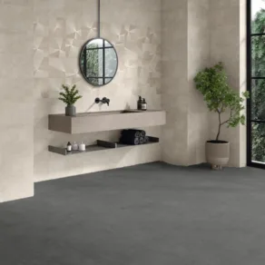Badkamer betegeld met vloertegel 60x60 cm Betonlook Faro Antractiet N135