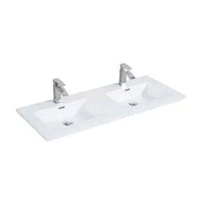 Dubbele wastafel Vaskur 120 cm 2 kraangaten Hoogglans wit