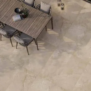 Eetkamer betegeld met vloertegel 60x120 cm Natuursteenlook Modena Beige Taupe R10 DC156