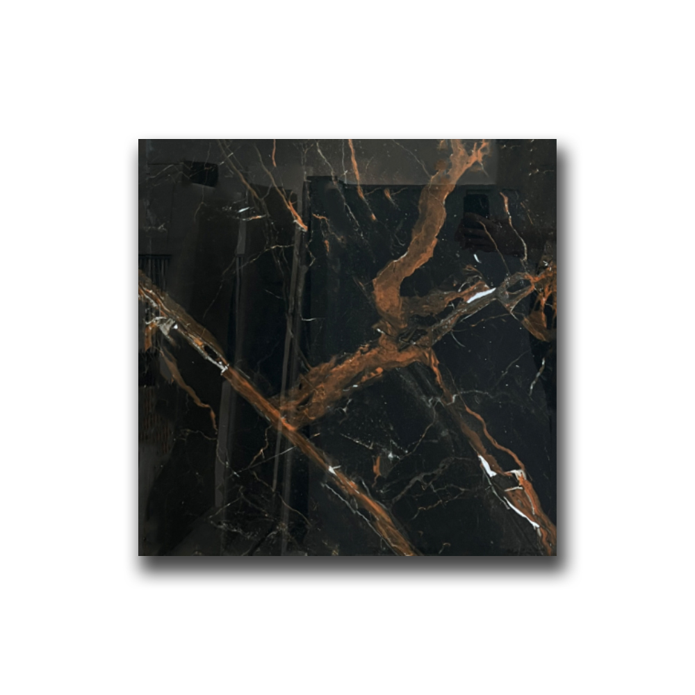 Gepolijst vloertegel 120x120 cm marmerlook Valado zwart R53