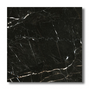 Gepolijst vloertegel 120x120 cm marmerlook Lahomi Nero zwart Nav35 ook in 60x120 cm leverbaar.