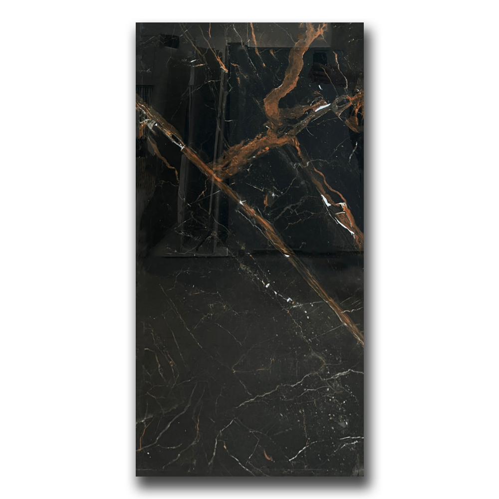 Gepolijst vloertegel 60x120 cm marmerlook Valado zwart R53