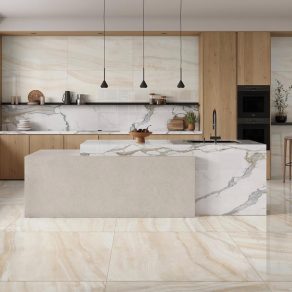 Gepolijste Vloertegel Marmerlook Roma Beige N80 als keukentegels gelegd_inspiratie foto