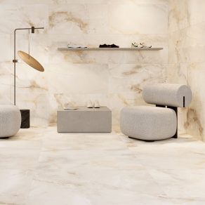 Gepolijste vloertegel Marmerlook Antartica Beige Creme NAV89 als woonkamertegels gelegd_inspiratie foto