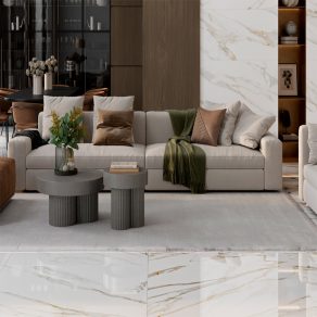 Gepolijste vloertegel Marmerlook Bahrein Goud R108 als woonkamertegels gelegd_inspiratie foto