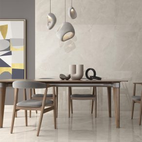 Gepolijste vloertegel Marmerlook Malaga beige G63 in de eetkamer gelegd_inspiratie foto