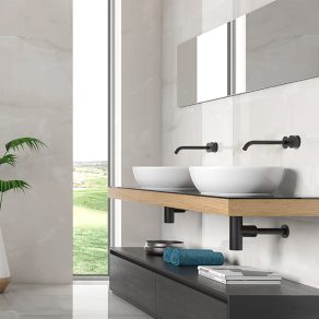 Gepolijste vloertegel marmerlook Onix Samoa Licht Creme G69 als badkamertegels gelegd_inspiratie foto