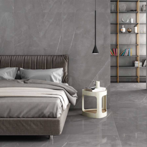 Hoogglans vloertegel 60x120 cm Marmerlook Arma Grijs NR43 als slaapkamer vloertegels