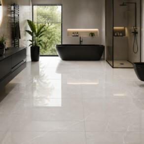 Hoogglans vloertegel 80x80 cm Arma Licht Grijs Marmerlook NR70 als vloertegels voor badkamer