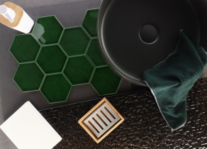 Deze hexagon wandtegel van Princeton series is ook verkrijgbaar in verschillende kleuren. Ga naar www.rbsanitair.nl om ons sanitair assortiment zoals op het moodboard te bekijken.