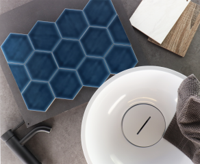 Deze hexagon wandtegel van Princeton series is ook verkrijgbaar in verschillende kleuren. Ga naar www.rbsanitair.nl om ons sanitair assortiment zoals op het moodboard te bekijken.