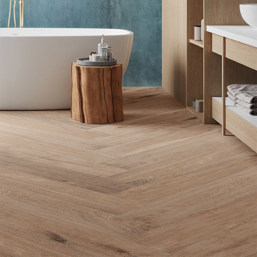 Houtlook tegel 20x120 cm Lowland Beige NAV88 als badkamertegels gelegd_inspiratie foto