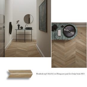 Houtlook tegel 56,6x9,6 cm Hongaarse punt Levi beige bruin M33