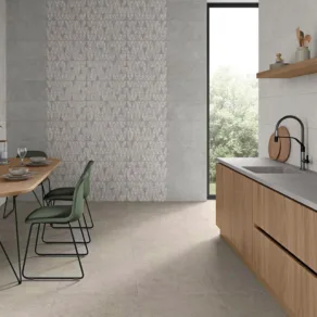 Keukenvloer betegeld met vloertegel 60x60 cm Natuursteenlook Koto Taupe Greige R11 antislip N136