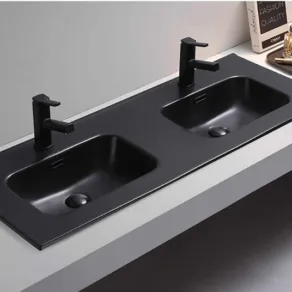 Miocera Dubbele mat zwart keramisch wastafel 120 cm
