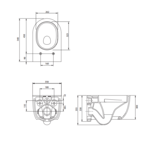 Randloos wit hangend Toilet NAVADO PRO PLUS Tornado flush 54 cm met soft close zitting RBS090163