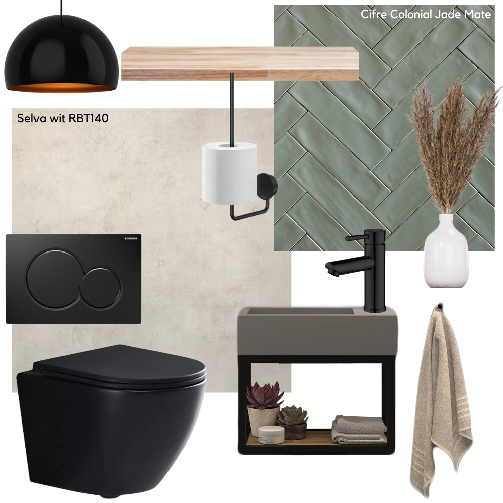 Toilet inspiratie met Jade Mate wandtegels - moodboard