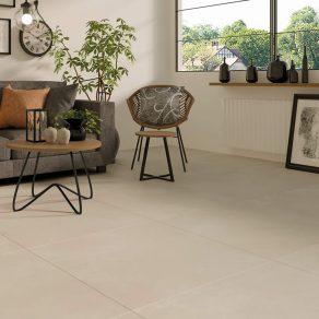 Vloertegel 120x120 cm Betonlook Lux Beige NAV74 inspiratie foto