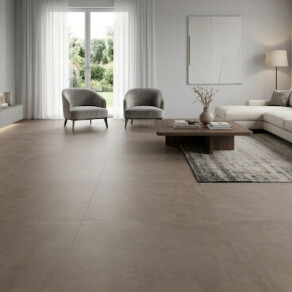 Vloertegel 120x120 cm betonlook Iwaki grijs N35T als woonkamertegels