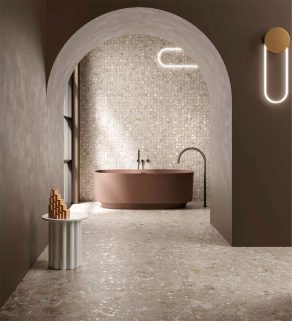 Vloertegel 120x120 cm terrazzolook Amelia Beige CC38 - inspiratie
