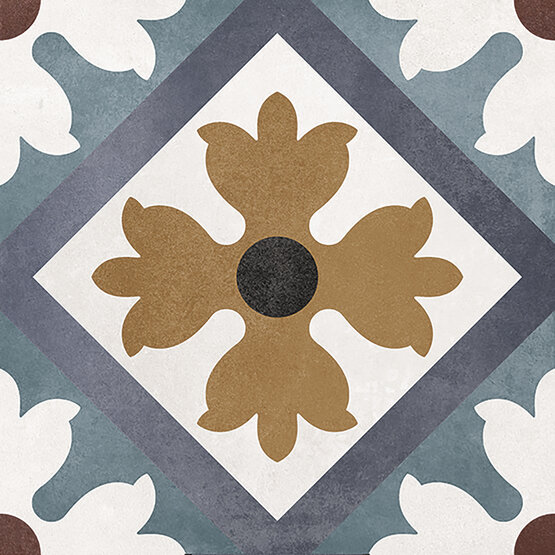 Vloertegel 15x15 cm Portugese tegel decor bloemen patroon blauw bruin A150