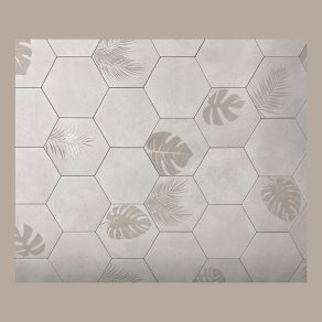 Vloertegel 20x24 cm Hexagon mix met Decortegels Merci wit grijs R25