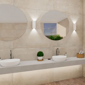 Vloertegel 60x120 cm Betonlook Cotto Beige R128 als badkamertegels gelegd