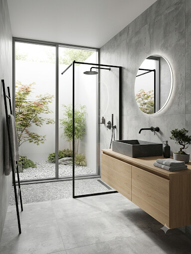 Vloertegel 60x120 cm Betonlook New Grijs STR1 als badkamertegels