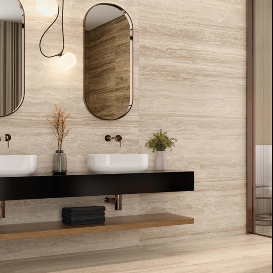 Vloertegel 60x120 cm travertinlook Hermes Taupe G60 als badkamertegels gebruikt_inspiratie foto