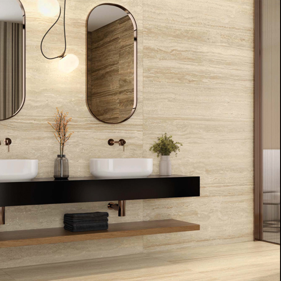 Vloertegel 60x120 cm travertinlook Hermes beige G61 als badkamertegels_inspiratie foto