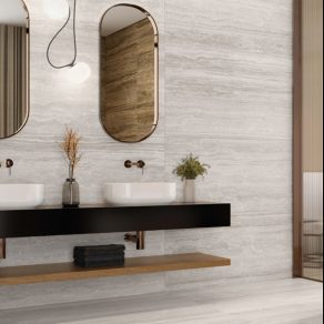 Vloertegel 60x120 cm travertinlook Hermes wit grijs G59 in de badkamer_inspiratie foto