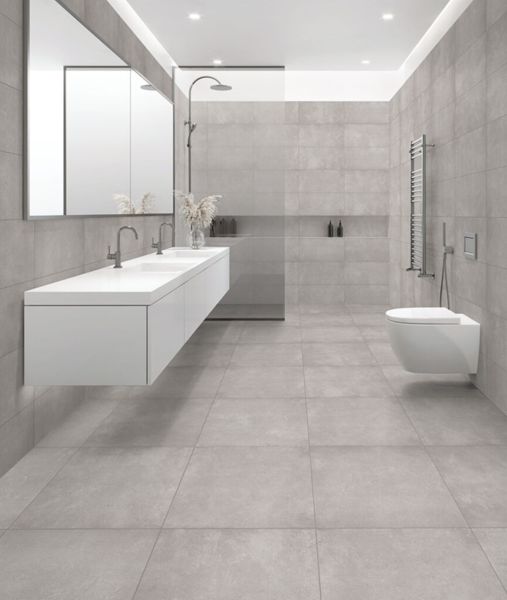 Vloertegel 60x60 cm Betonlook Rubiera licht grijs RBT135 - in de badkamer