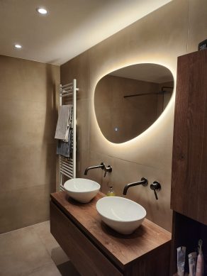 Vloertegel 60×120 cm Betonlook Merci taupe R24_als badkamertegels gebruikt