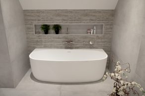 Vloertegel 60×120 cm Betonlook wit grijs Lux Bianca A21 in de badkamer
