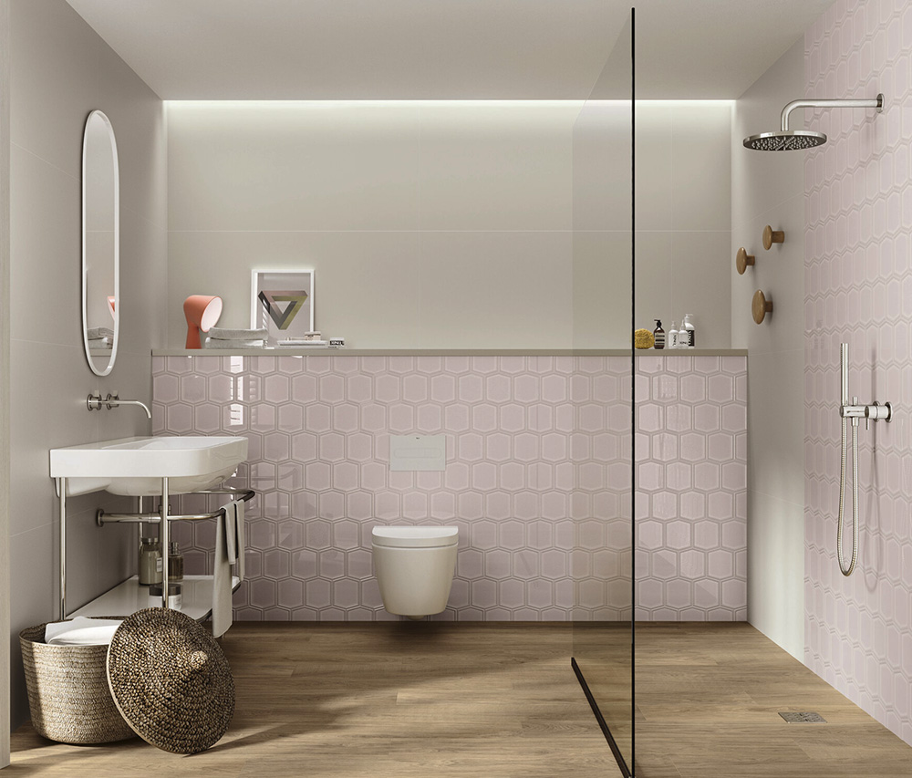 Vloertegel 60×120 cm Ego Flat grijs A339 - als wandtegel gebruikt