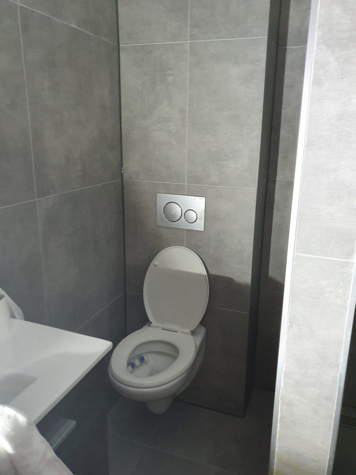 Vloertegel-60×60-cm-Ariel-Grijs-betonlook-Nr.-12-achter-de-wc-op-de-wand-gelegd-2 Vloertegel 60×60 cm Ariel Grijs betonlook Nr. 12 achter de wc op de wand gelegd