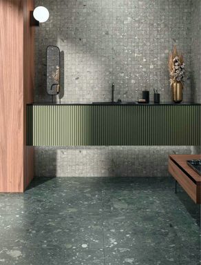 Vloertegel 60×60 cm terrazzolook Amelia Groen CC37 - in de badkamer