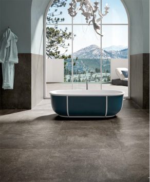 Vloertegel 80x80 cm natuursteenlook Padua Antraciet CC39 - in de badkamer