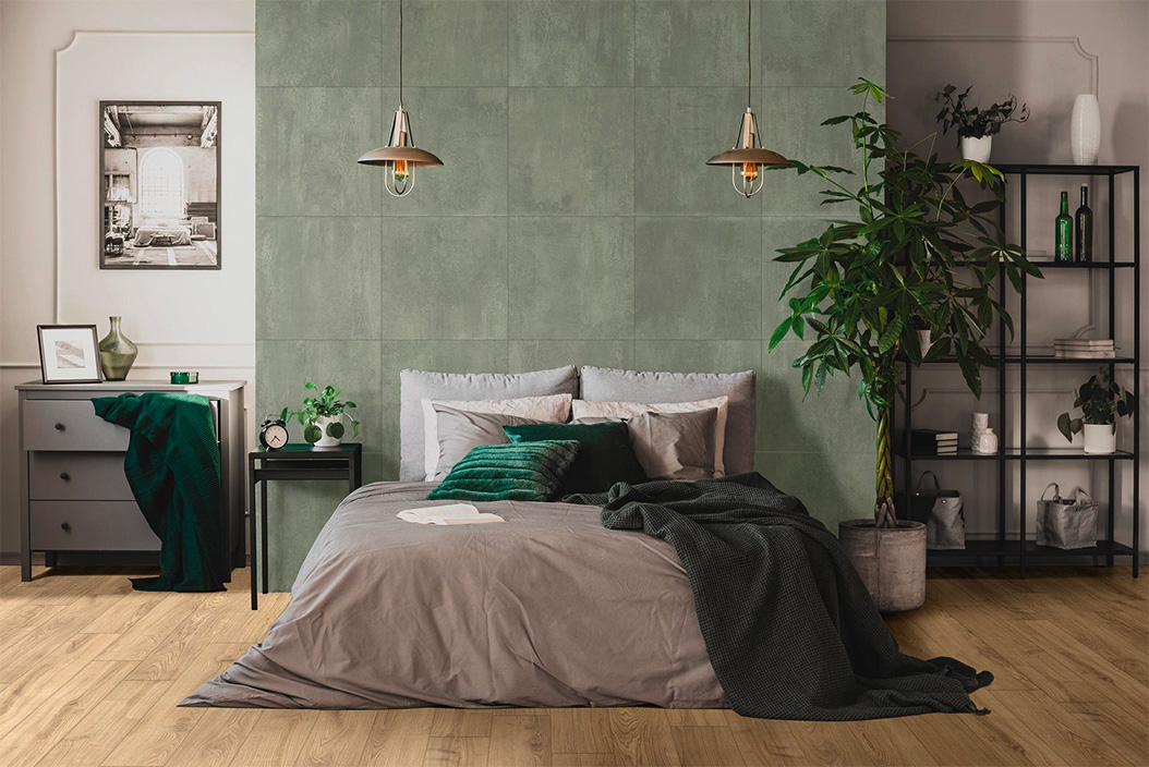 Vloertegel 80×80 cm Metallook Alloy Vintage Groen DC104 gebruikt als wandtegels- inspiratiefoto Vloertegel 80×80 cm Metallook Alloy Vintage Groen DC104 - inspiratiefoto