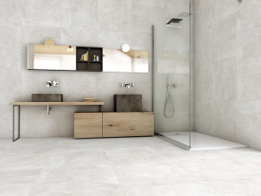 Vloertegel 90x90 cm betonlook Bonn wit grijs RBT115 - gebruikt in de badkamer