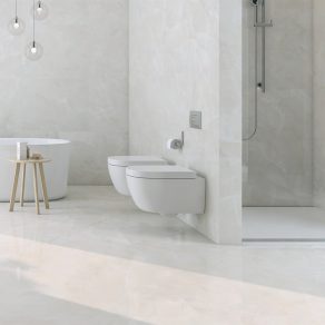 Vloertegel Betonlook Malaga Creme R34 als badkamertegels gelegd
