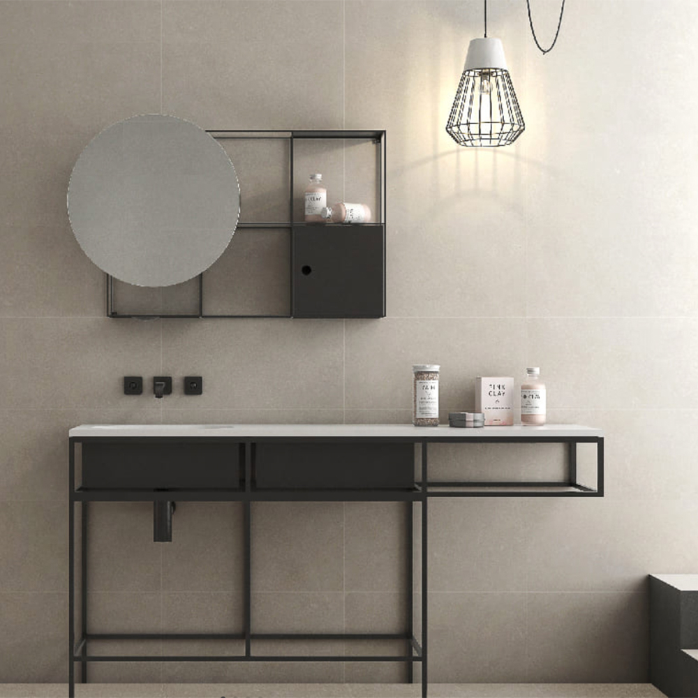 Vloertegel Betonlook Montpellier taupe R118 als badkamertegels_inspiratie foto