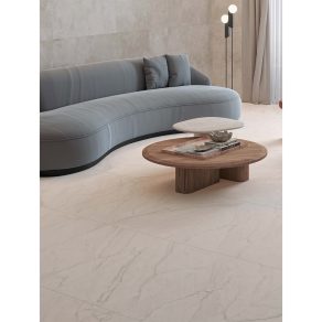 Vloertegel Marmerlook Carrara Chique Taupe wit NAV75 in de woonkamer gelegd_inspiratie foto
