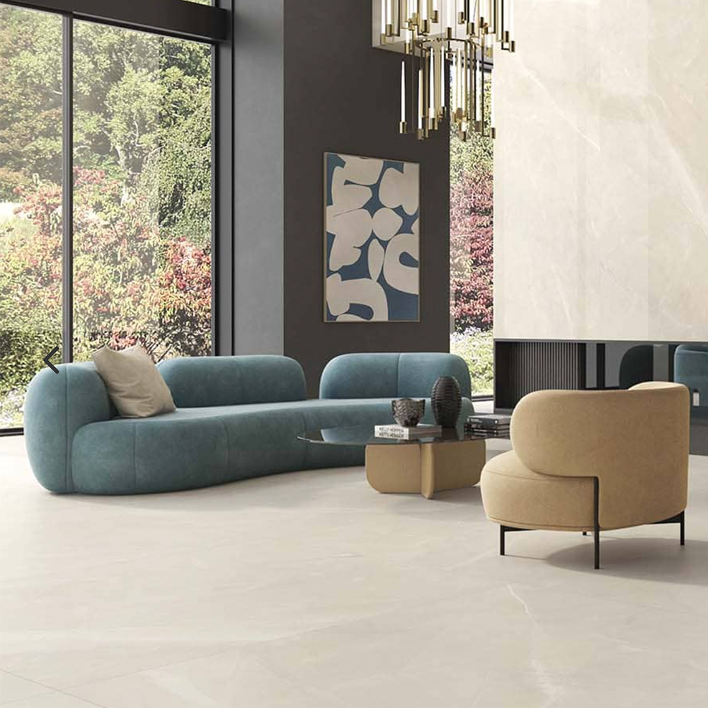Vloertegel Marmerlook Malaga beige G63 in de woonkamer gelegd_inspiratie foto