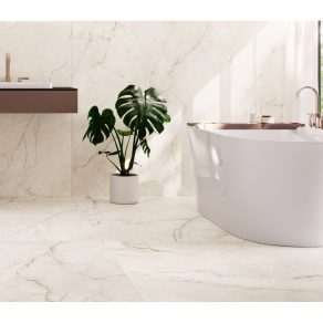 Vloertegel Marmerlook Miami crema beige NAV69 als badkamertegels gelegd