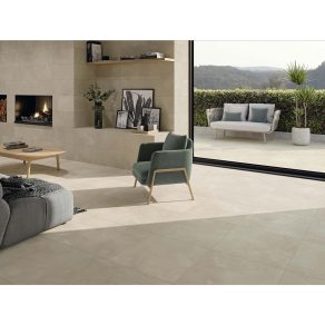 Vloertegel betonlook Iwaki beige N33 als woonkamertegels gelegd_inspiratie foto