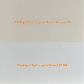 Wandtegel 30×60 cm pergamon mat gerectificeerd met mat wit.