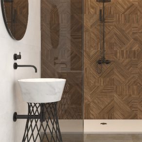 Wandtegel 60x120 cm Houtlook Decortegel Donker Bruin R125 als douche wandtegels gelegd_inspiratie foto